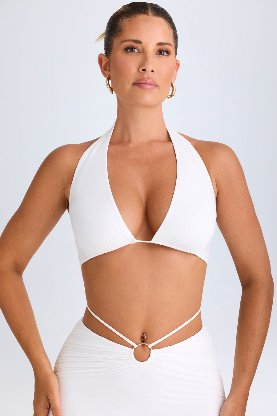 crop top με ντεκολτέ και βαθύ ντεκολτέ σε λευκό χρώμα