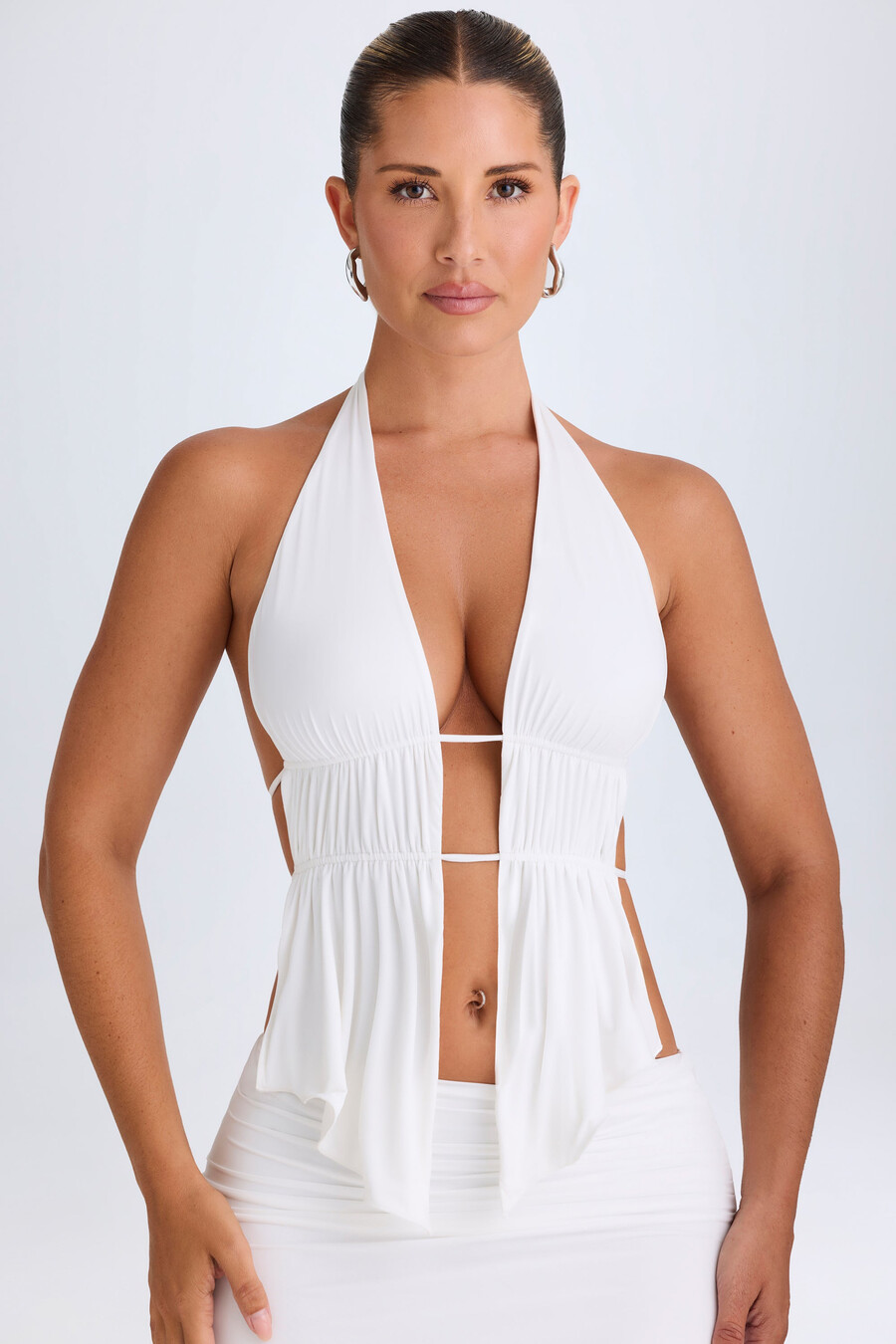 crop top με κοψίματα και ζιβάγκο σε λευκό χρώμα