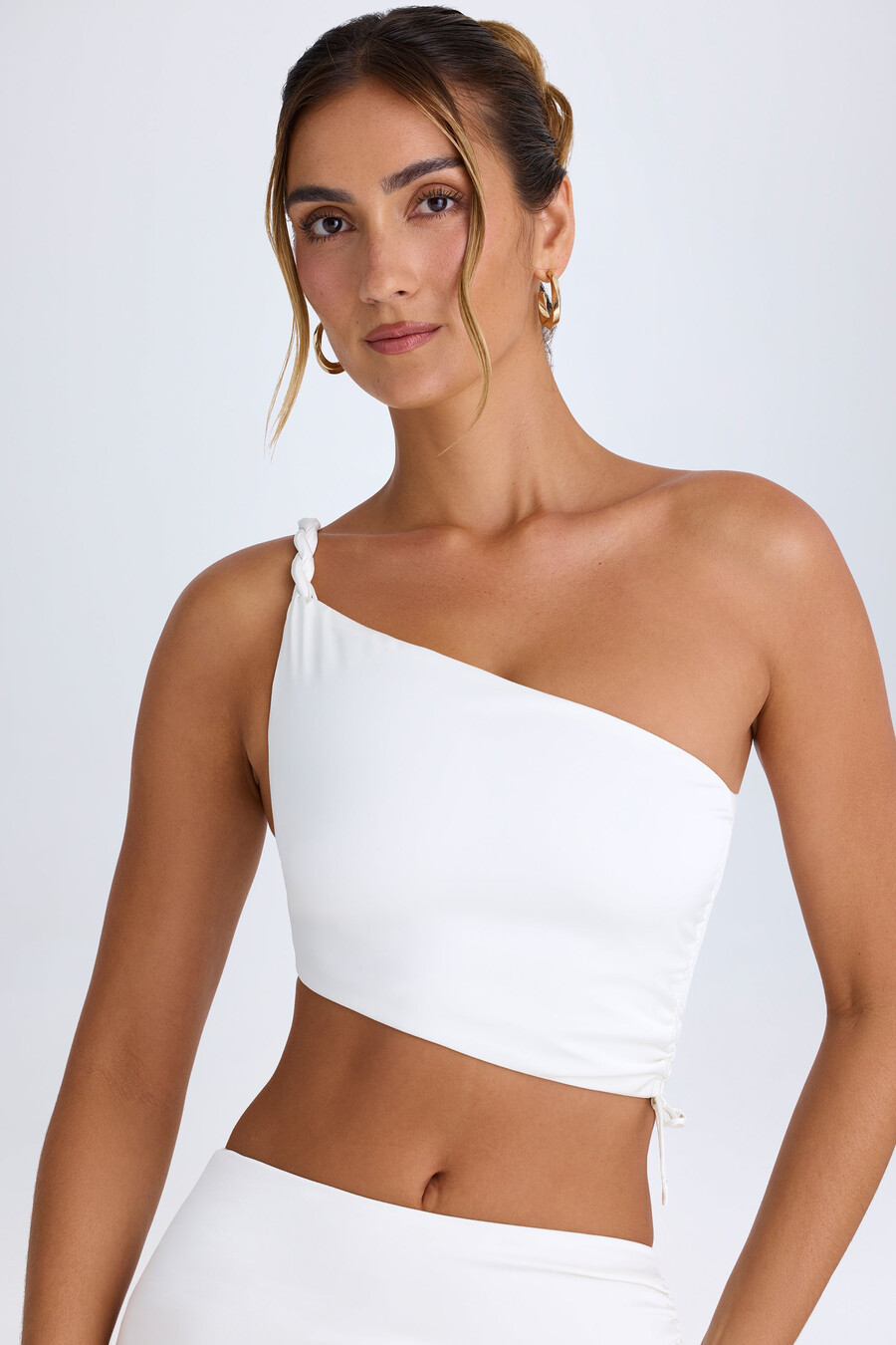 Ασύμμετρο crop top με Σούρες σε Λευκό Χρώμα