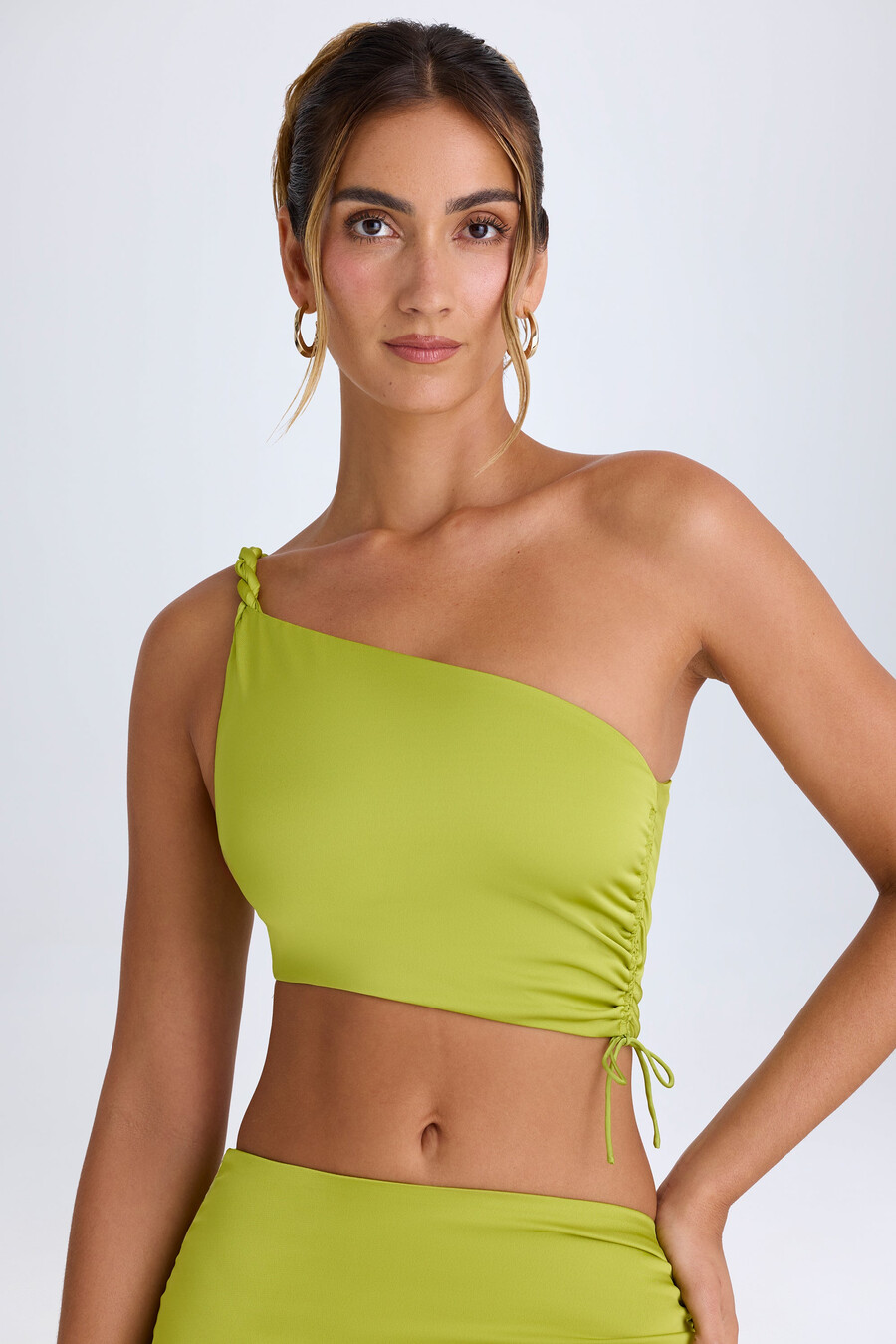 Ασύμμετρο crop top με Σούρες σε Πράσινο Αχλαδιού