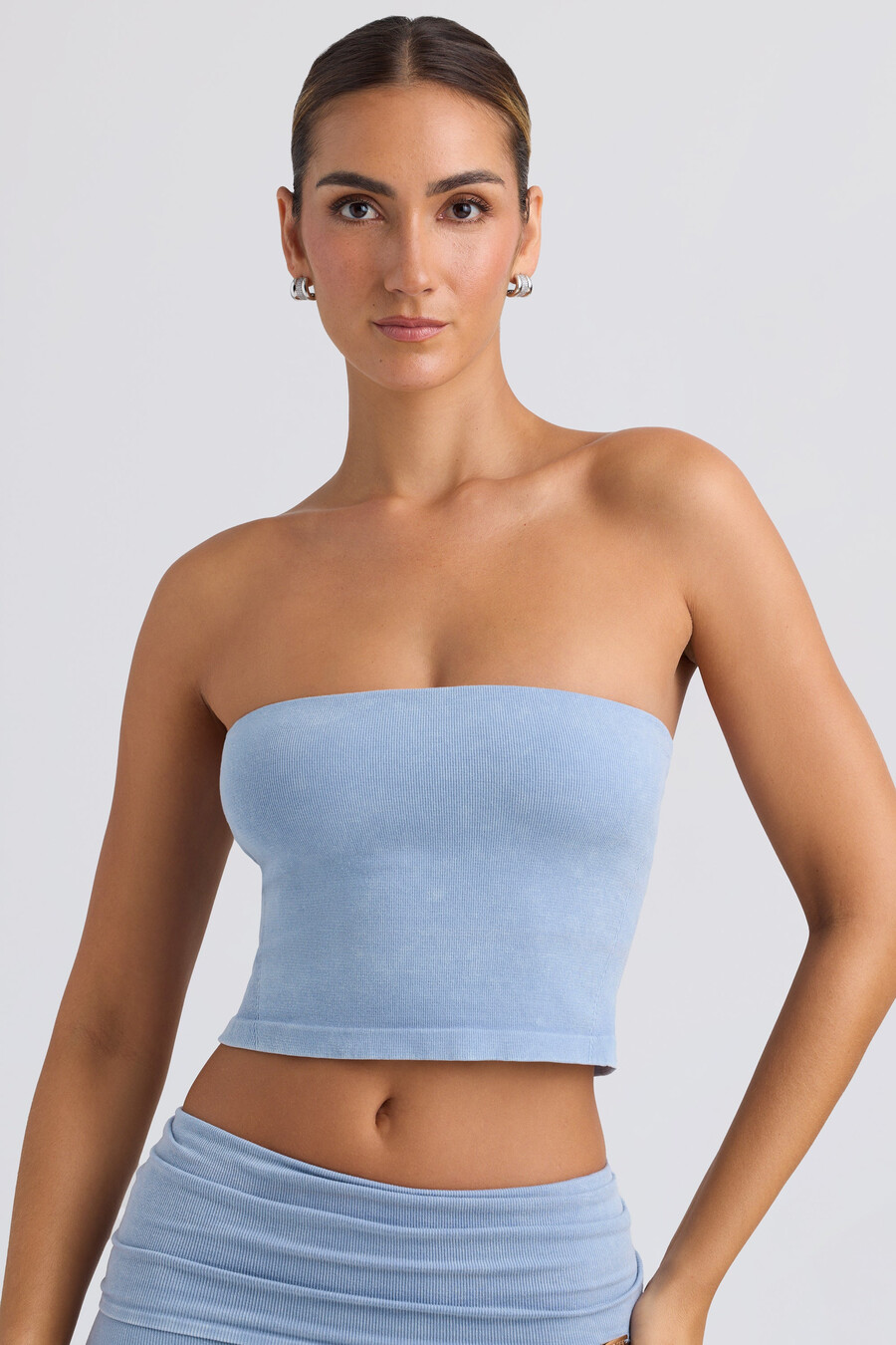 Μπλούζα bandeau crop σε χρώμα washed blue