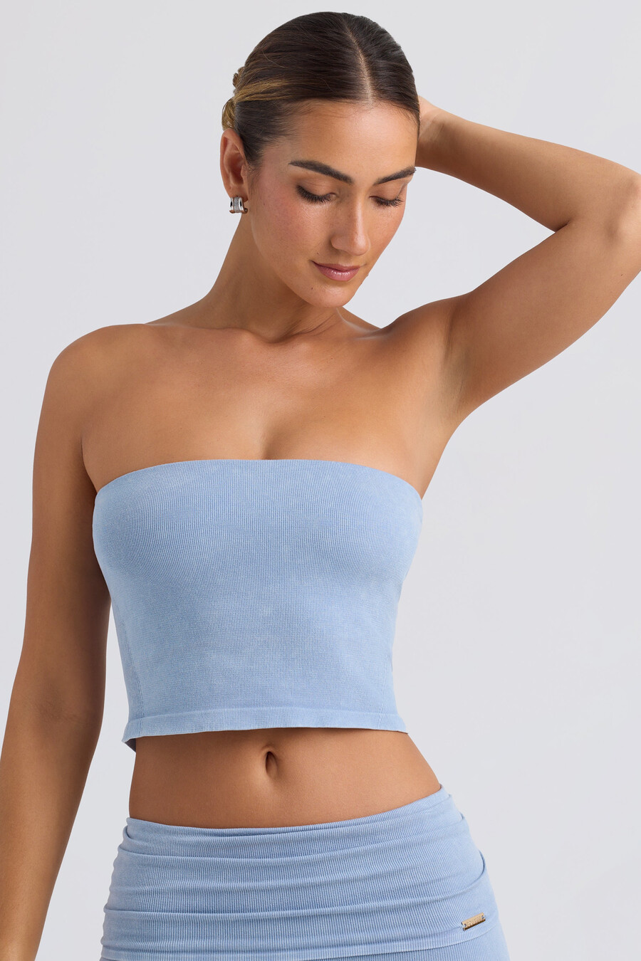 Μπλούζα bandeau crop σε χρώμα washed blue