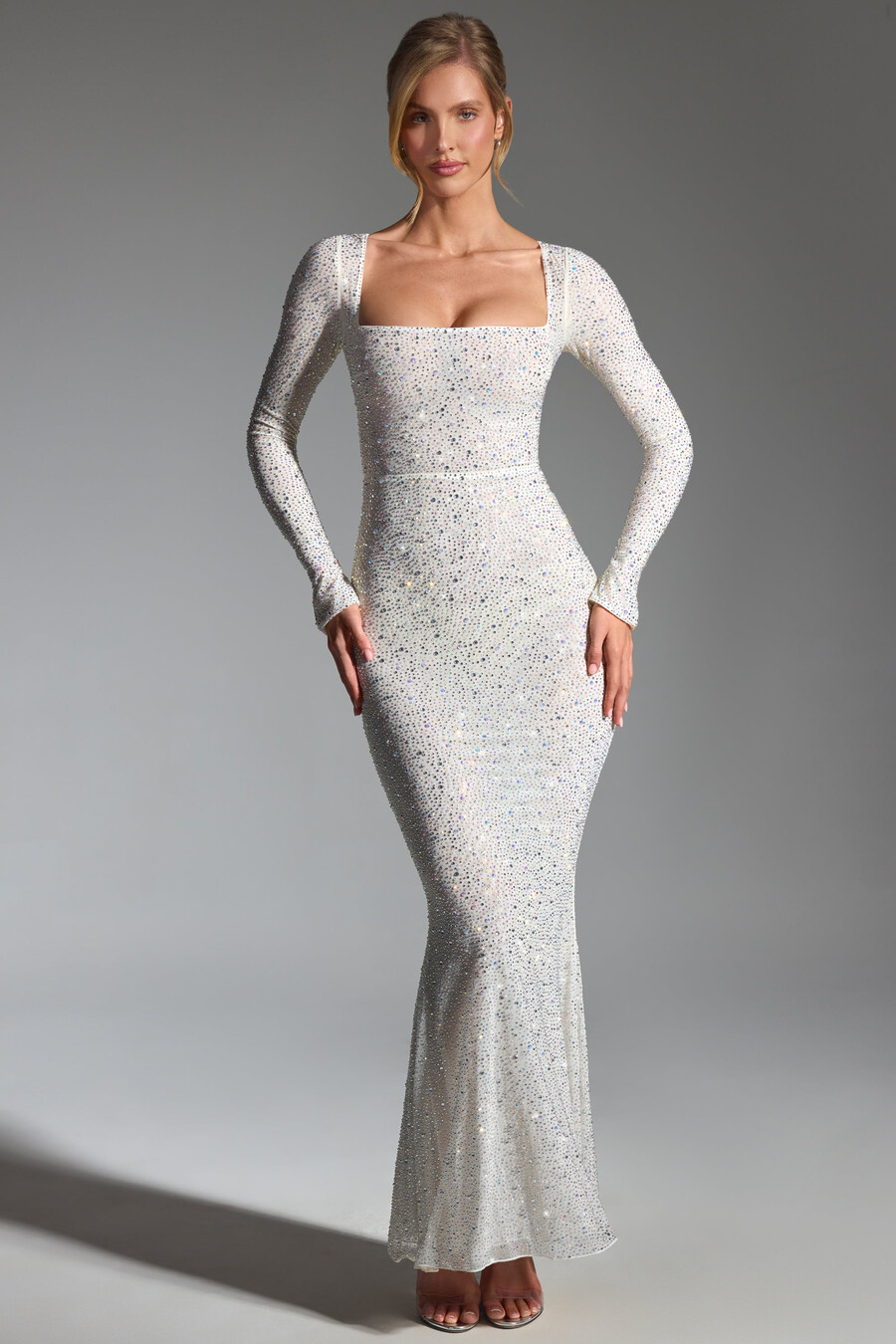 Φόρεμα fishtail maxi σε Λευκό Χρώμα
